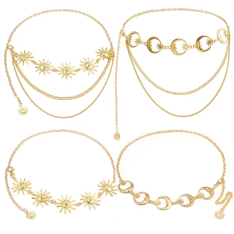 Bohemian Alloy Sun Moon Star Celestial Waist Chain Belt For Women Vintage Gold Silver Metal Body Chain Jewelry Accessories