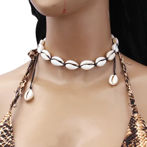 Collana Choker Regolabile in Corda Intrecciata a Mano con Conchiglie Naturali Gioielli Estivi da Spiaggia Bohemien per Uomo Donna