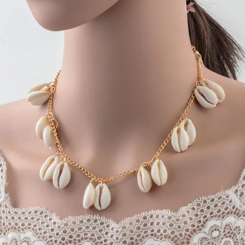 Bohemian Natural Cowrie Shell Necklace For Women Alloy Gold Silver Plated Thick Thin Metal Chain Beach Summer Vacation Jewelry Accessory