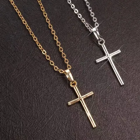 Collana Con Pendente a Croce in Lega di Moda Per Donna Oro Argento Placcato Zirconia Intarsiato Gioielli Cristiani Religiosi Regalo Festa Quotidiana