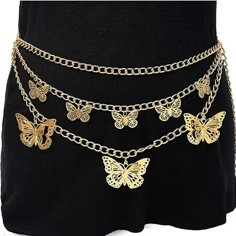 Catena in Vita Multistrato in Lega Boemia Vintage con Farfalla Cava per Donna Moda Oro Argento Cintura Gioielli per il Corpo Accessori