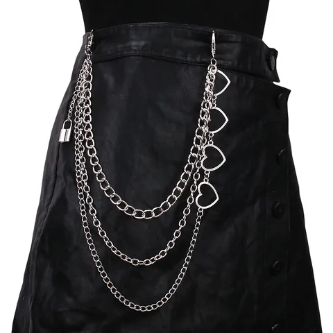 Catena per Pantaloni in Metallo Multistrato Punk Con Pendente Cuore e Lucchetto Catena in Vita in Lega Argento Donna Uomo Gioielli Y2K
