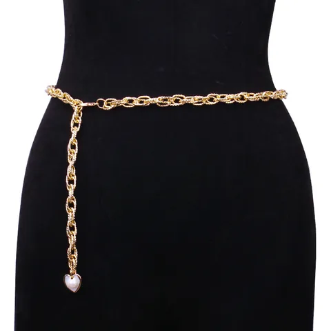 Cadena de Cintura de Eslabones de Metal para Mujer Con Colgante de Corazón y Perla Artificial Cruz Strass Joyería de Playa Cinturón