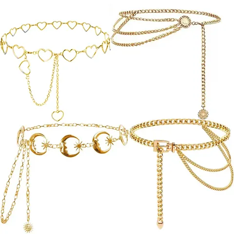 Women Fashion Metal Moon Tassel Waist Chain Multilayer Vintage Heart Portrait Coin Body Chain Punk Jewelry Belt