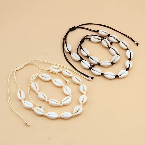 Bohemian Handmade Natural White Cowrie Shell Adjustable Necklace And Bracelet For Women Men Beach Jewelry