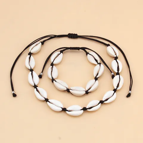 Bohemian Handmade Natural White Cowrie Shell Adjustable Necklace And Bracelet For Women Men Beach Jewelry