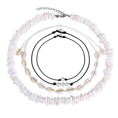Set di Collana Choker in Conchiglia Cauri Fatta a Mano Bohemien Ciondolo in Frammento di Conchiglia Naturale Cordino Nero Perle Gioielli da Spiaggia