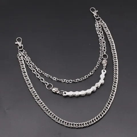 Punk Men Skull Multi-layer Pant Chain Hip Hop Rock Silver Alloy Waist Belt Chain For Trousers Wallet Jewelry Accessory