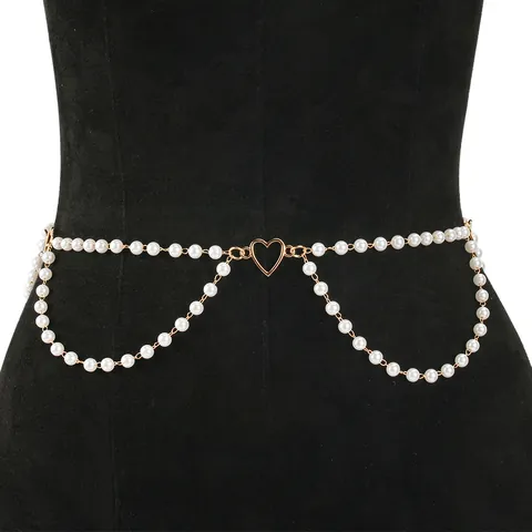 Mode Faux Perle Herz Mehrlagige Taillenkette Für Damen Elegant Sexy Körperkette Metall Legierung Dekorative Gürtel Für Kleider
