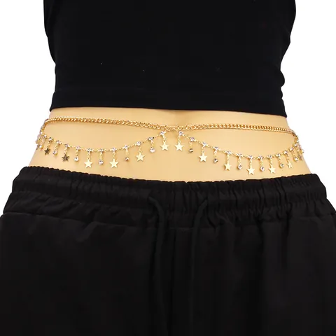 Layered Alloy Rhinestone Butterfly Star Waist Chain Body Jewelry For Women Beach Party Gold Silver Belly Chain