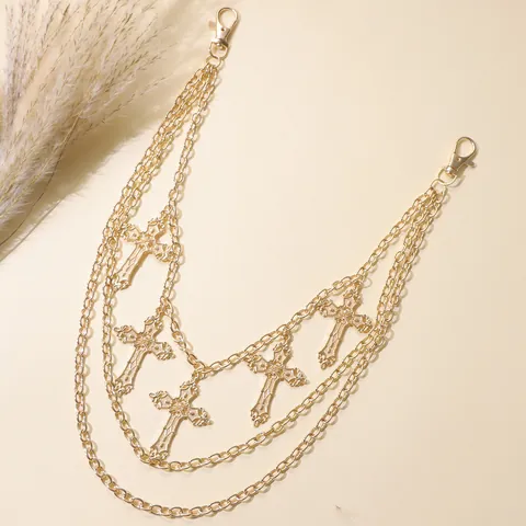 Gothic Punk Multi Layer Cross Pendant Pant Chain Metal Alloy Waist Belt Link For Women Jeans Streetwear Hip Hop Accessory