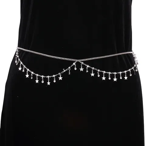 Layered Alloy Rhinestone Butterfly Star Waist Chain Body Jewelry For Women Beach Party Gold Silver Belly Chain