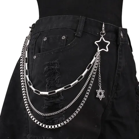 Punk Multi Layer Silver Pentagram Hexagram Waist Chain Women Gothic Star Pendant Pants Chain Streetwear Hip Hop Jeans Belt Accessory