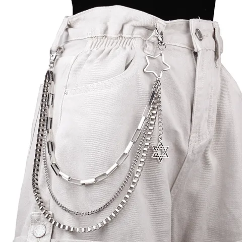 Punk Multi Layer Silver Pentagram Hexagram Waist Chain Women Gothic Star Pendant Pants Chain Streetwear Hip Hop Jeans Belt Accessory