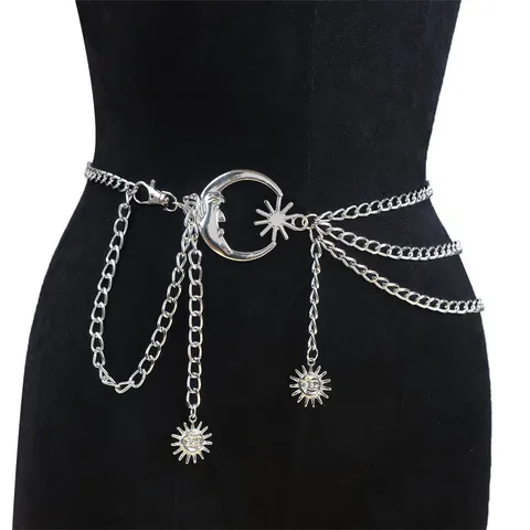 Vintage Multi-Layer Metal Waist Chain Moon Star Pendants Body Chain Fashion Women Belt Jewelry Accessories