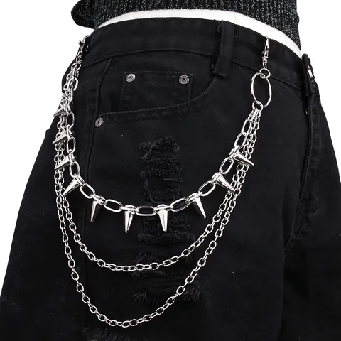 Punk Multi Layer Metal Pants Chain With Rivet Spikes Gothic Hip Hop Waist Belt Chain For Jeans Streetwear Jewelry For Women Men