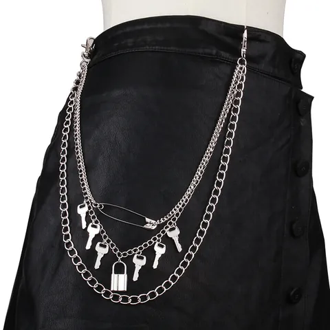 Vintage Metalen Hangslot Sleutel Hanger Meerlaagse Taille Ketting Punk Streetwear Zilveren Legering Broek Ketting Sieraden