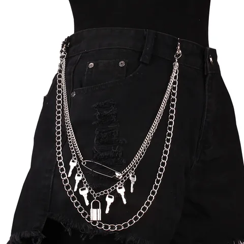 Vintage Metalen Hangslot Sleutel Hanger Meerlaagse Taille Ketting Punk Streetwear Zilveren Legering Broek Ketting Sieraden
