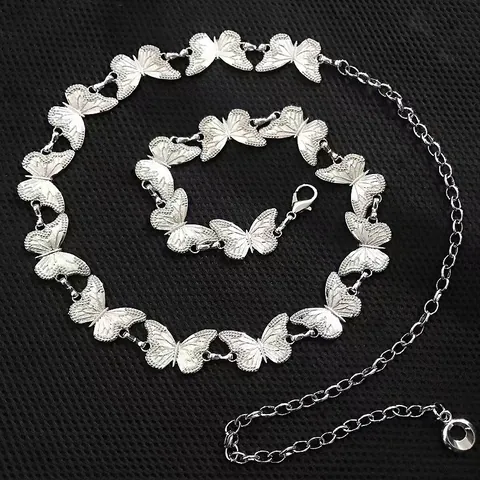 Vintage Schmetterling Metall Taillenkette Für Damen Verstellbar Silberlegierung Körperkette Gürtel Für Party Geburtstag Geschenk