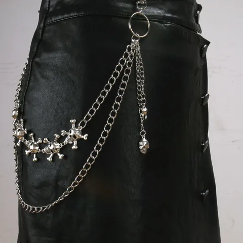 Punk Multilayer Metal Skull Pants Chain For Men Women Silver Goth Hip Hop Waist Chain Jewelry Belt Clip Keyring