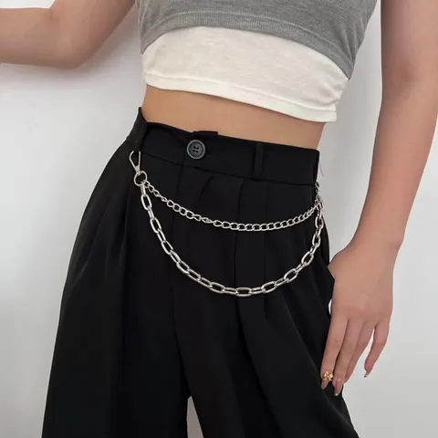 Hip Hop Double Layer Metal Pant Chain For Men Women Street Punk Style Silver Waist Belt Chain Jewelry Accessories