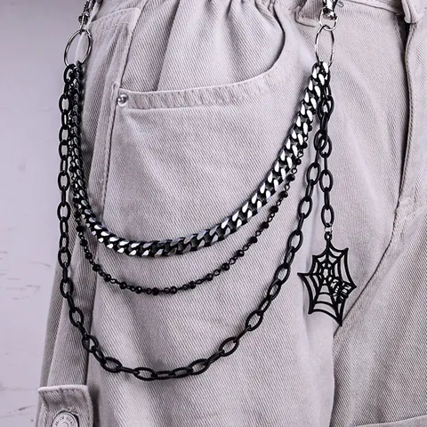 Chaîne de Pantalon en Métal Multicouche Punk Hip Hop Chaîne de Taille Gothique Croix Toile d'Araignée Bijou Accessoire pour Hommes Femmes