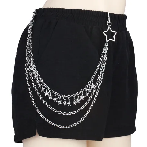 Catena da Vita in Lega Hip Hop Multistrato Pentagramma Stella Catena da Pantalone Per Donna Retro Punk Gioielli in Metallo Argento