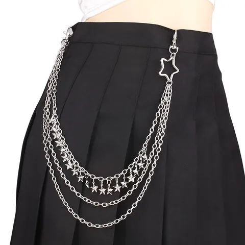 Catena da Vita in Lega Hip Hop Multistrato Pentagramma Stella Catena da Pantalone Per Donna Retro Punk Gioielli in Metallo Argento