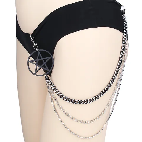 Punk Goth Mehrlagige Taillenkette Mit Schwarzem Pentagramm Anhänger Legierung Hip Hop Hose Kette Für Herren Damen Streetwear