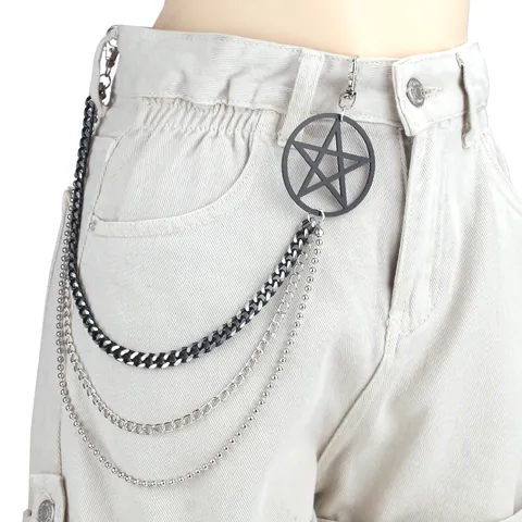 Punk Goth Mehrlagige Taillenkette Mit Schwarzem Pentagramm Anhänger Legierung Hip Hop Hose Kette Für Herren Damen Streetwear