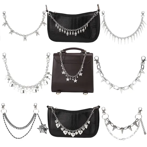 Punk Gothic Alloy Metal Bag Chain Heart Star Spider Skull Decorative Chain For Women Handbag Accessories With Lobster Clasp