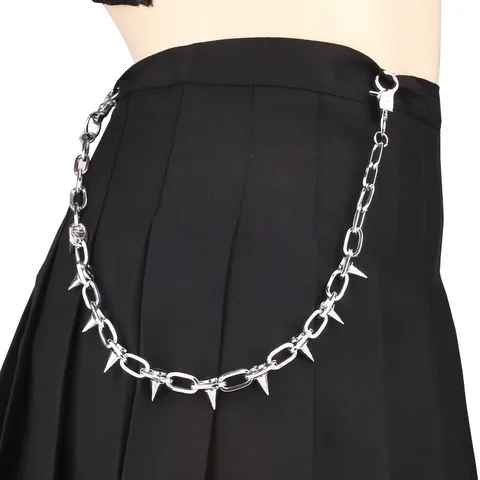 Punk Rivet Spike Pants Chain For Men Women Hip Hop Gothic Metal Waist Chain Silver Electroplated Alloy Jeans Accessories