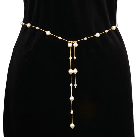 Sexy Pearl Waist Chain For Women Fashion Metal Link Body Chain Gold Silver Plated Elegant Belly Chain Jewelry Accessory