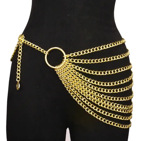Damen Mehrlagige Legierung Metall Kette Gürtel Gold Silber Quaste Körperkette Taille Zubehör Für Kleid Hemd Anzug