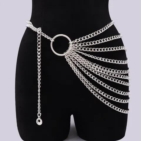 Damen Mehrlagige Legierung Metall Kette Gürtel Gold Silber Quaste Körperkette Taille Zubehör Für Kleid Hemd Anzug