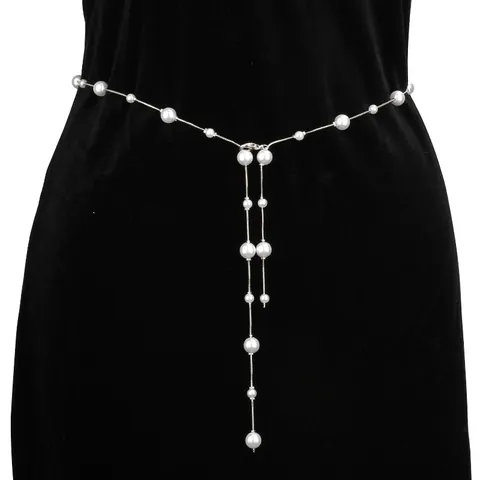 Sexy Pearl Waist Chain For Women Fashion Metal Link Body Chain Gold Silver Plated Elegant Belly Chain Jewelry Accessory