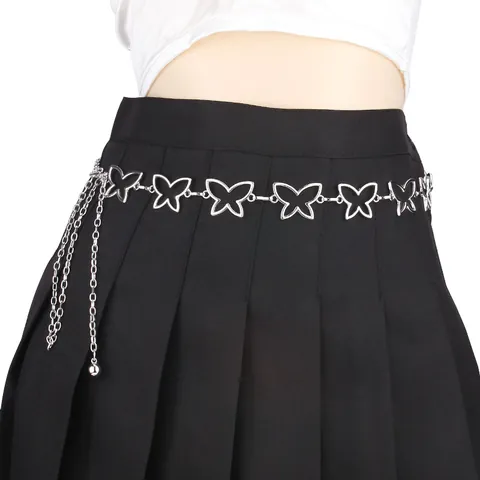 Butterfly Heart Waist Chain Hollow Out Zinc Alloy Metal Body Chain For Women Fashion Decorative Adjustable Belt For Dresses Party Accessory