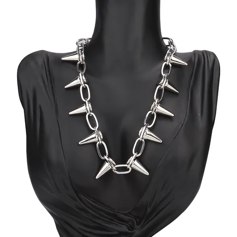 Punk Zinc Alloy Spike Rivet Pendant Necklace Gothic Heart Bat Cross Angel Skull Moon Barbed Wire Chain Jewelry Women