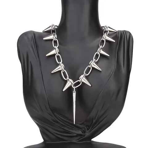Punk Zinc Alloy Spike Rivet Pendant Necklace Gothic Heart Bat Cross Angel Skull Moon Barbed Wire Chain Jewelry Women