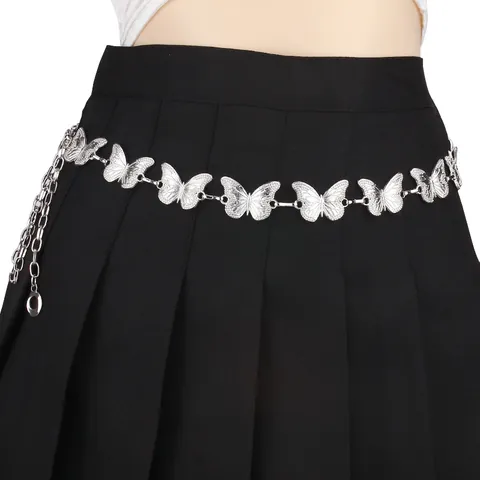 Butterfly Heart Waist Chain Hollow Out Zinc Alloy Metal Body Chain For Women Fashion Decorative Adjustable Belt For Dresses Party Accessory