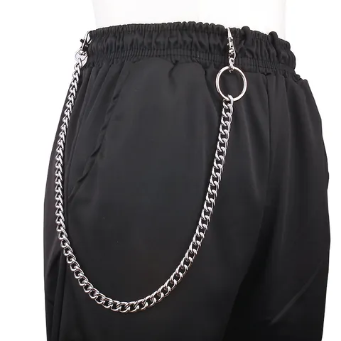 Catena da Vita in Metallo Gothic Punk Argento Cintura a Maglia con Pendente Croce Rossa per Uomo Donna Hip Hop Streetwear