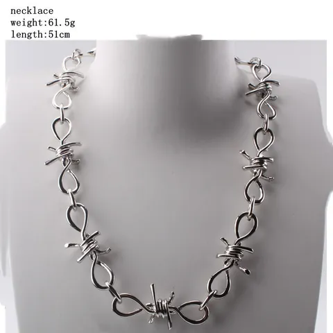 Punk Barbed Wire Necklace Bracelet Pants Chain Alloy Hip Hop Industrial Style Jewelry For Men Women Unisex Silver Accessory