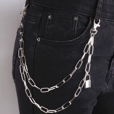 Catena per Pantaloni Multistrato Punk Hip Hop Con Ciondolo a Farfalla Cuore Lucchetto Catena in Vita in Metallo per Jeans Donna Uomo
