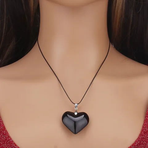Gothic Heart Pendant Necklace For Women Men Individual Glass Heart Necklaces With Wax Cord Halloween Fashion Jewelry Gift