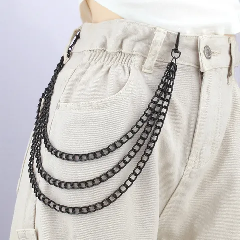 Punk Gothic Multi Layer Waist Chain With Cross Pendants For Men Women Hip Hop Matte Black Alloy Pant Chain Jewelry