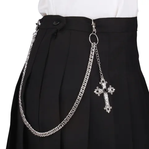 Catena per Pantaloni in Metallo Argento Gothic Punk Hip Hop Con Grande Pendente a Croce di Strass Gioielli a Maglie