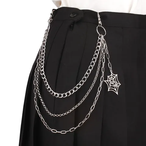 Catena da Vita in Metallo Multi Strato Punk Gothic Con Ciondolo a Ragnatela Argento Hip Hop Catena per Pantaloni Donna Uomo