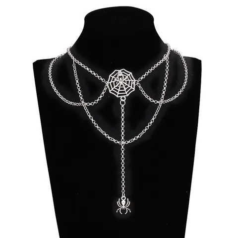 Gothic Punk Multilayer Moon Star Spider Web Necklace For Women Vintage Alloy Velvet Choker Halloween Party Neck Jewelry Gift