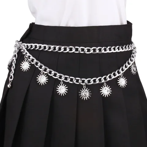 Dames Vintage Metalen Gelaagde Tailleketting Riem Met Zon Smiley Gezicht Hangers Hip Hop Decoratieve Lichaamssieraden Voor Feest