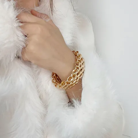 Statement Grobe Gliederkette Schmuck Legierung Gold Silber Plattiert Mehrlagig Punk Halskette Armband Trendy Hip Hop Accessoire Für Damen Herren